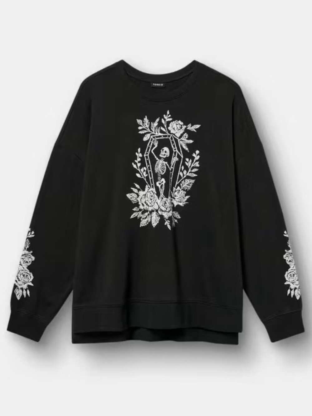 Torrid 3 3X Black Coffin Skeleton and Roses Goth Gothic Graphic Sweatshirt